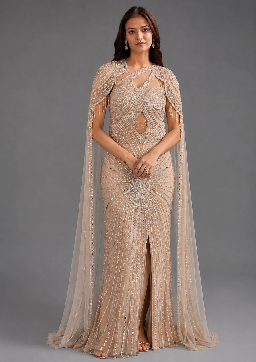 peach party wear gown
