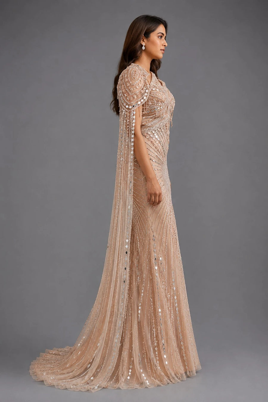 peach party wear gown