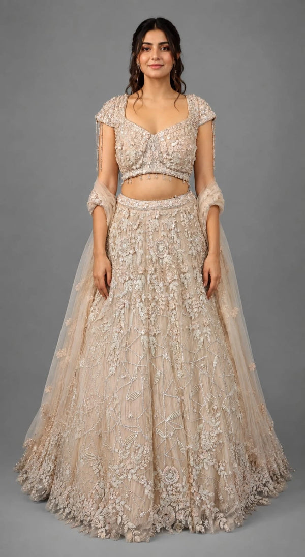 Peach Engagement Lehenga