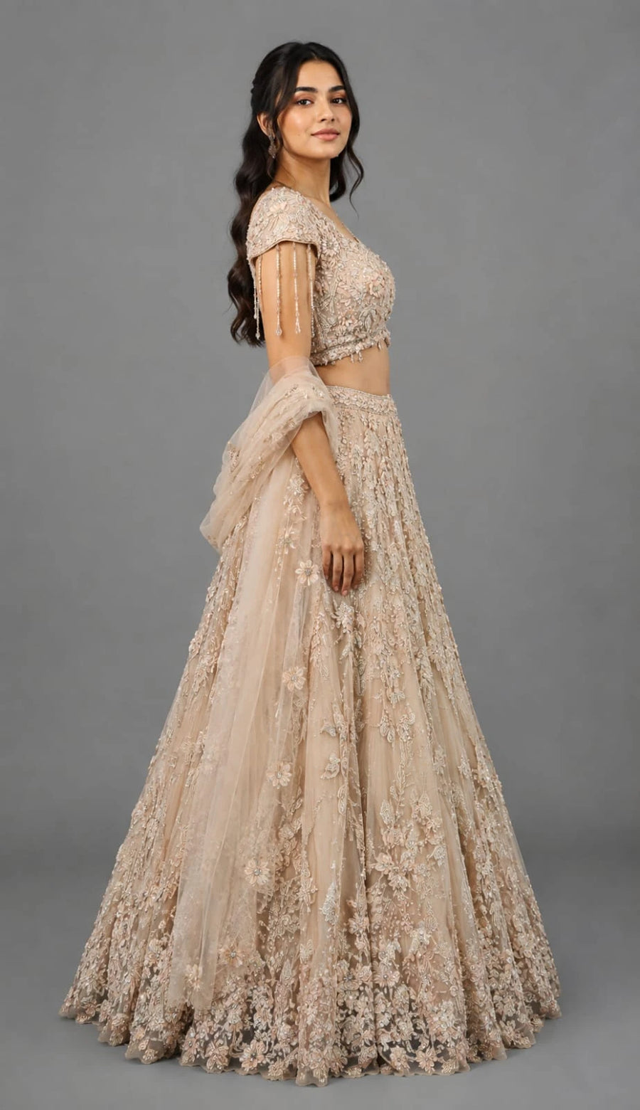 Peach Engagement Lehenga