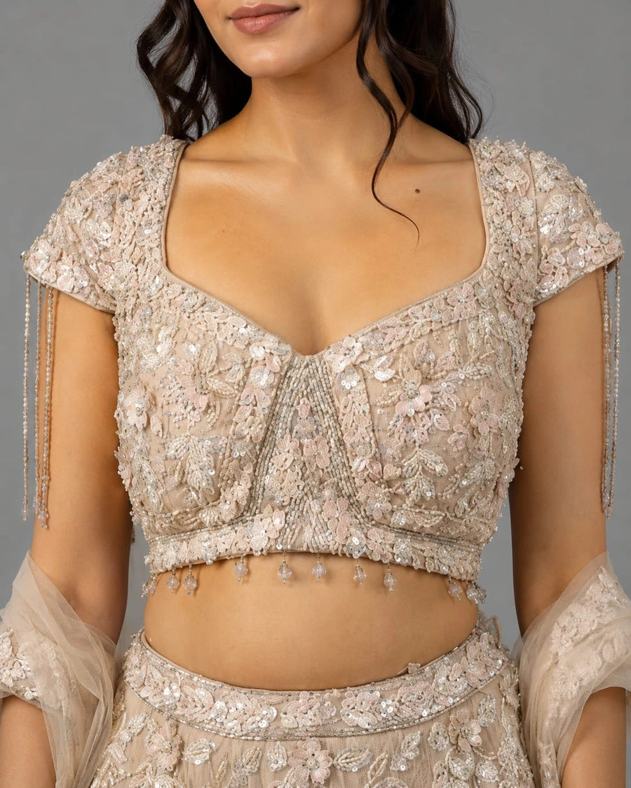 Peach Engagement Lehenga