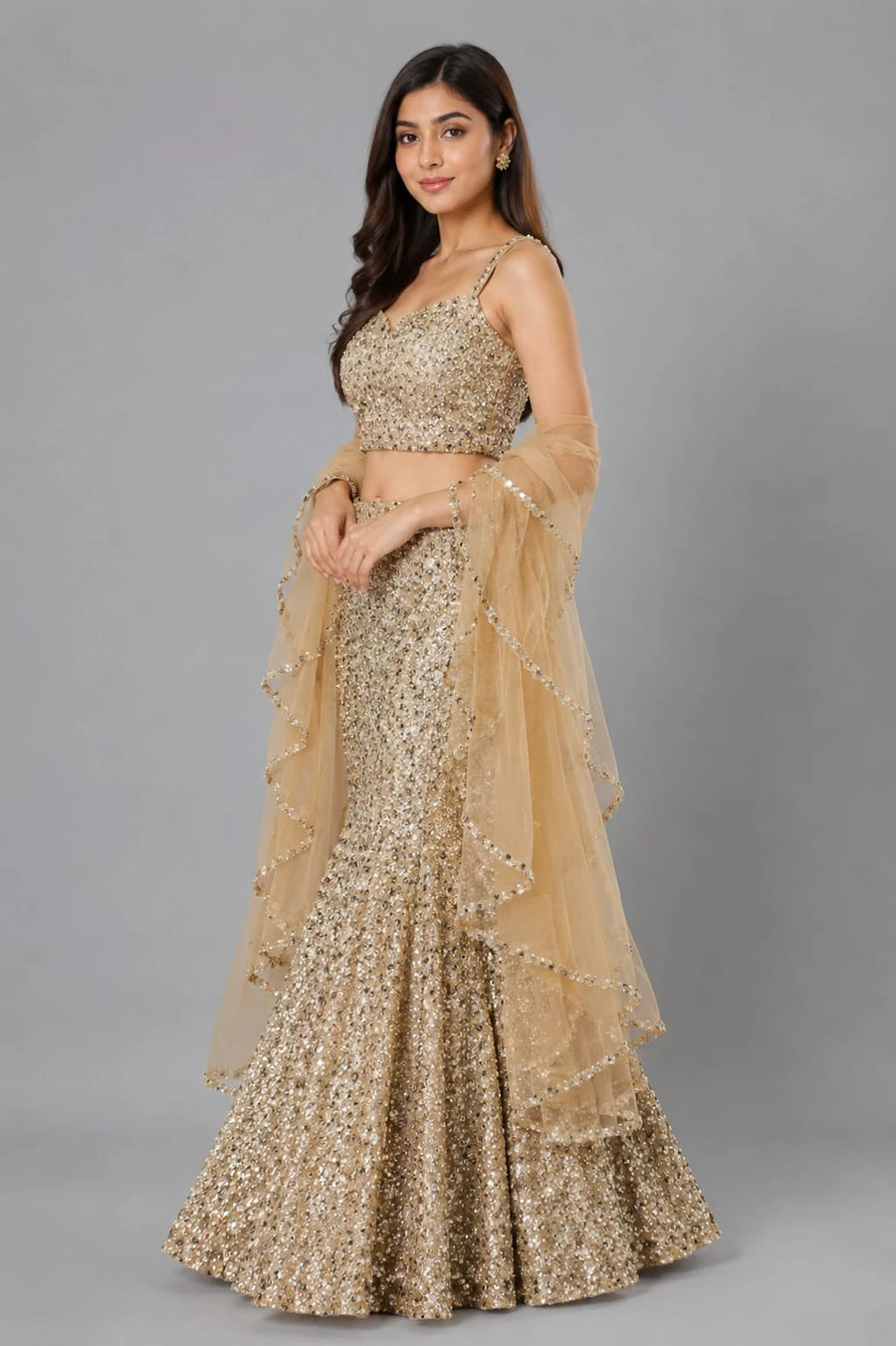 Gold Fish Cut Lehenga