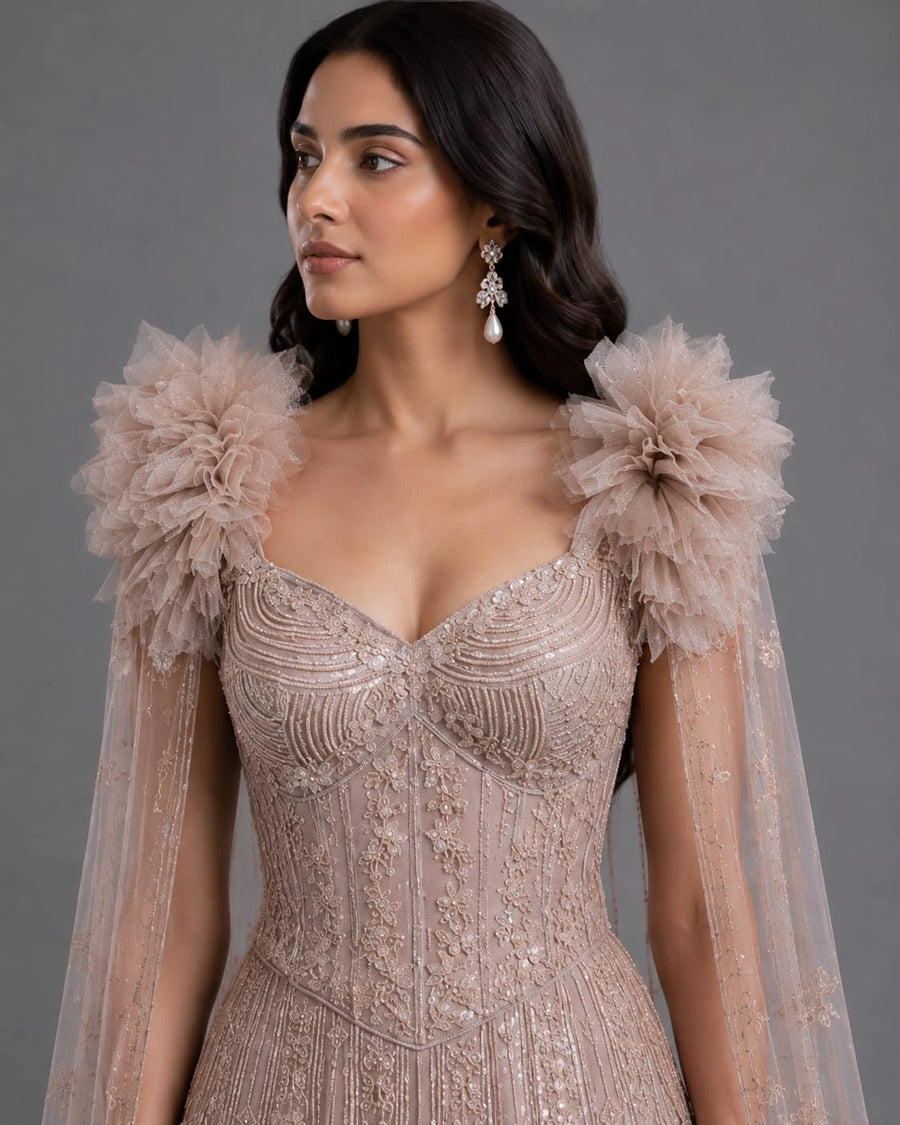 embroidered lilac gown