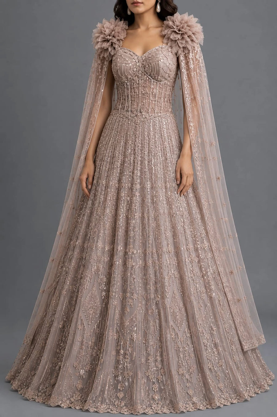 embroidered lilac gown