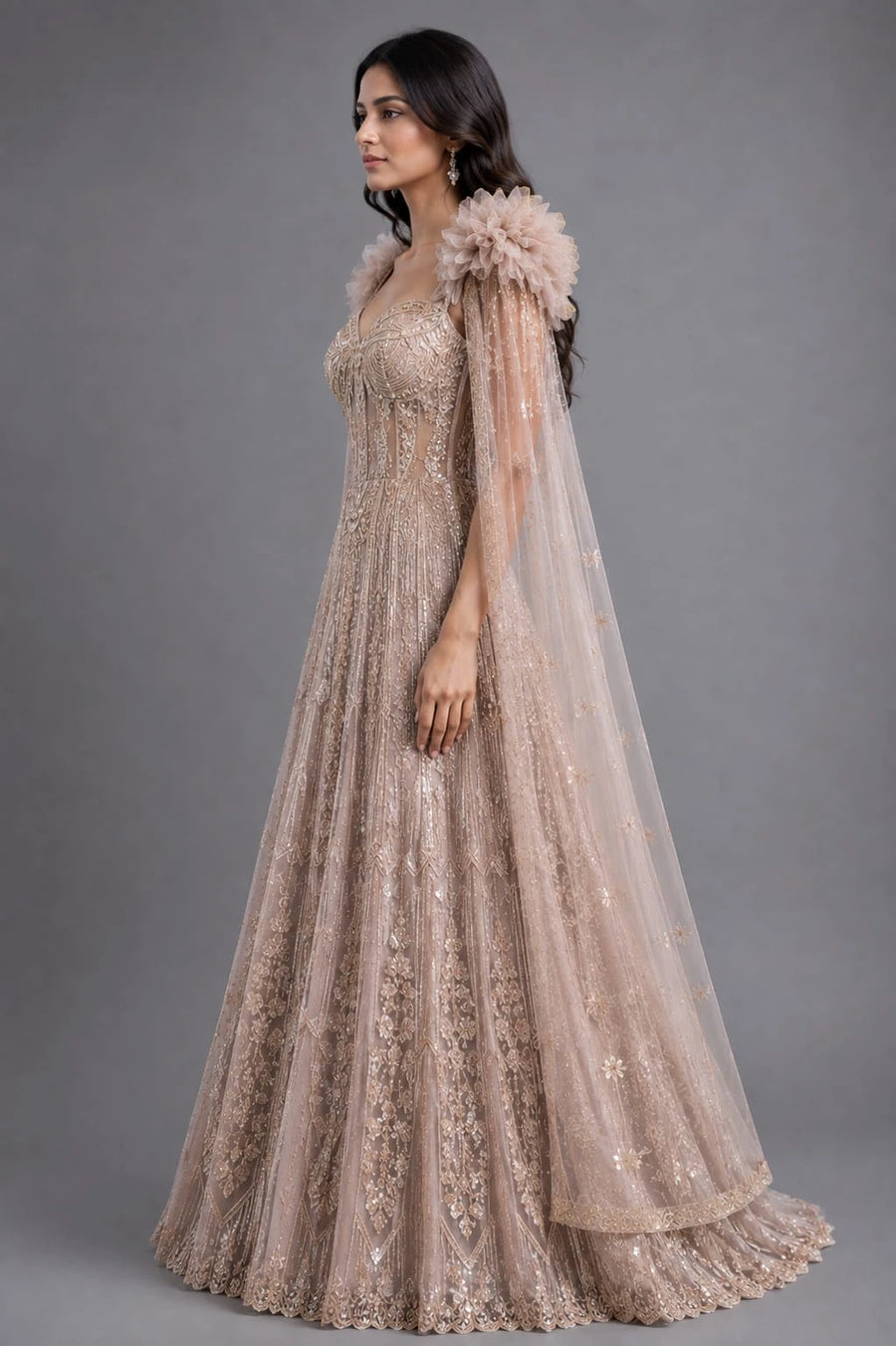 embroidered lilac gown