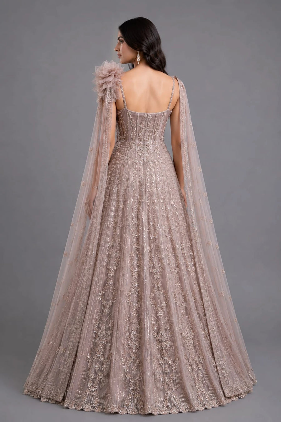 embroidered lilac gown