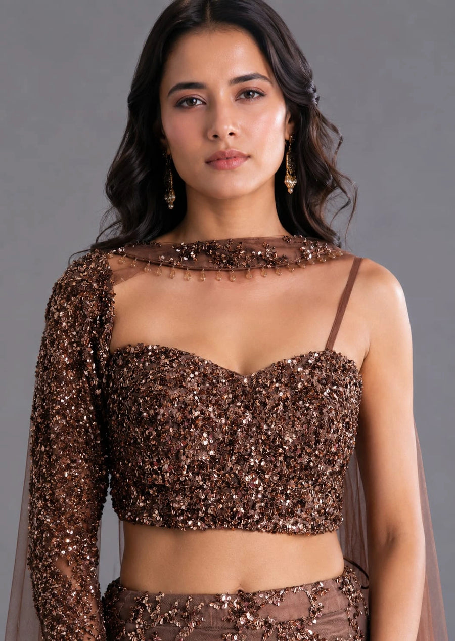 designer brown lehenga,
