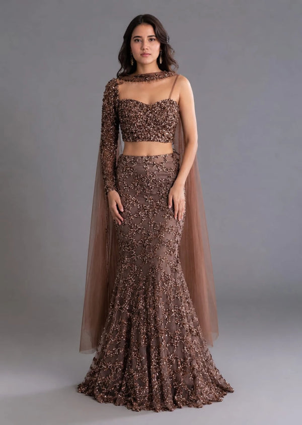 designer brown lehenga,