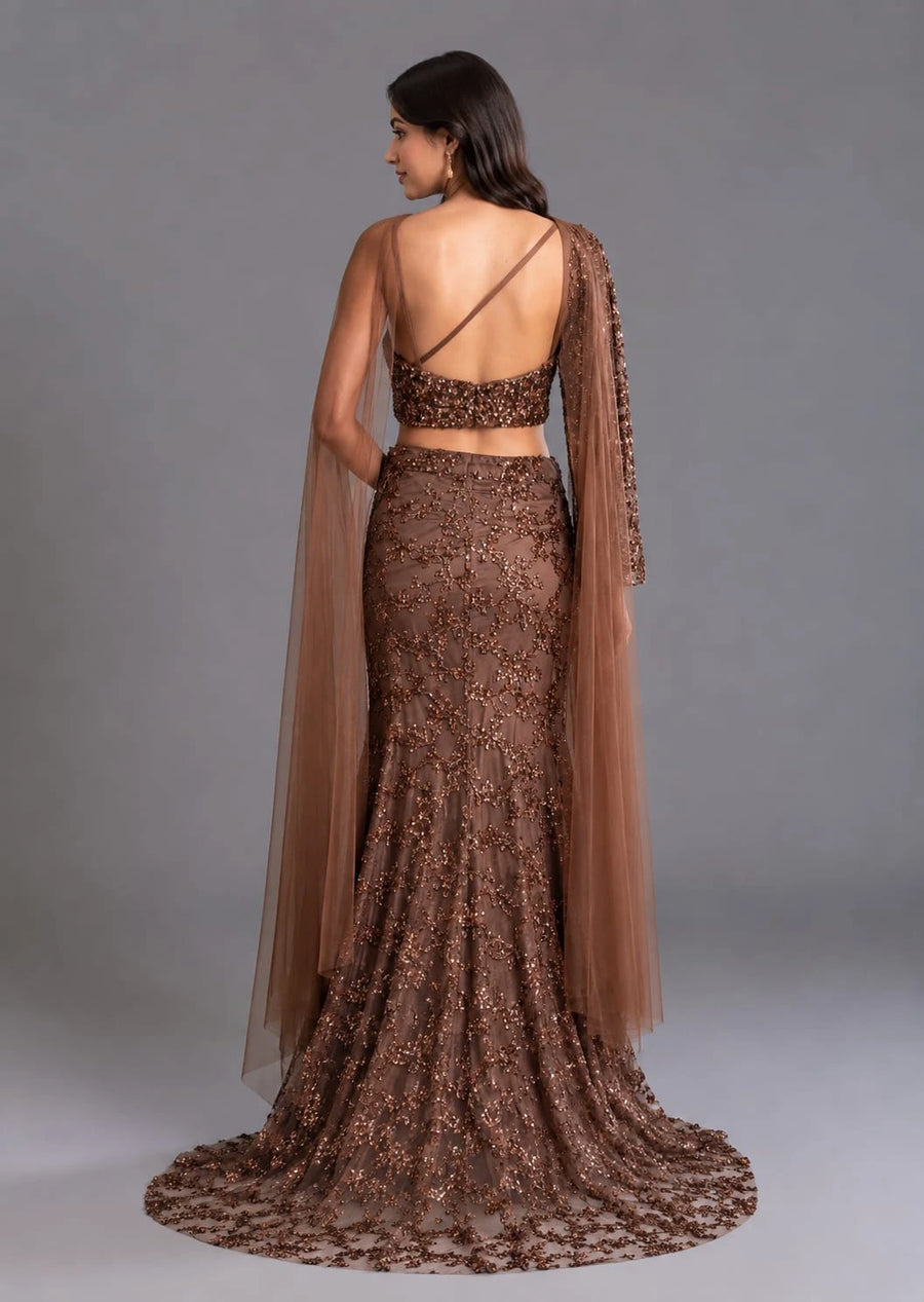 designer brown lehenga,