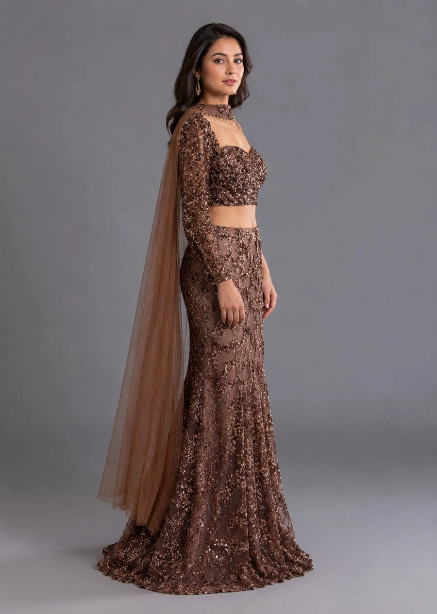 designer brown lehenga,