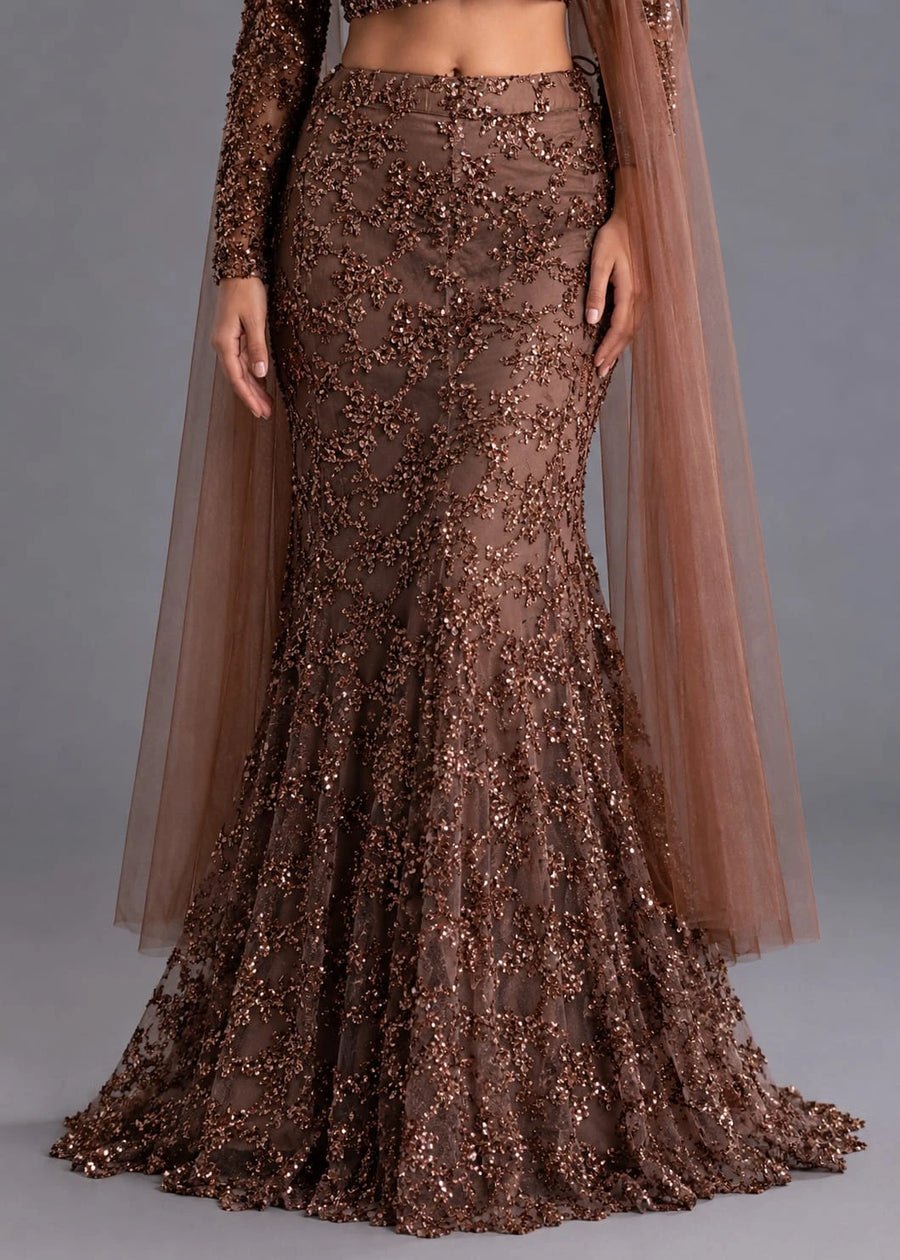 designer brown lehenga,