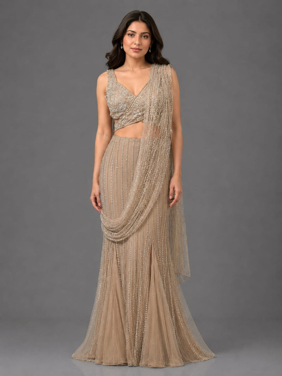 Gold Pre Draped Saree,