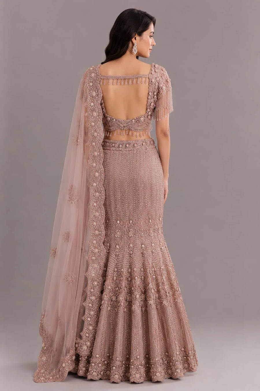 Peach Fish Cut Lehenga