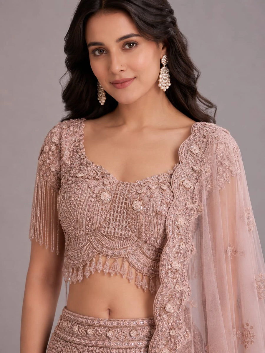 Peach Fish Cut Lehenga