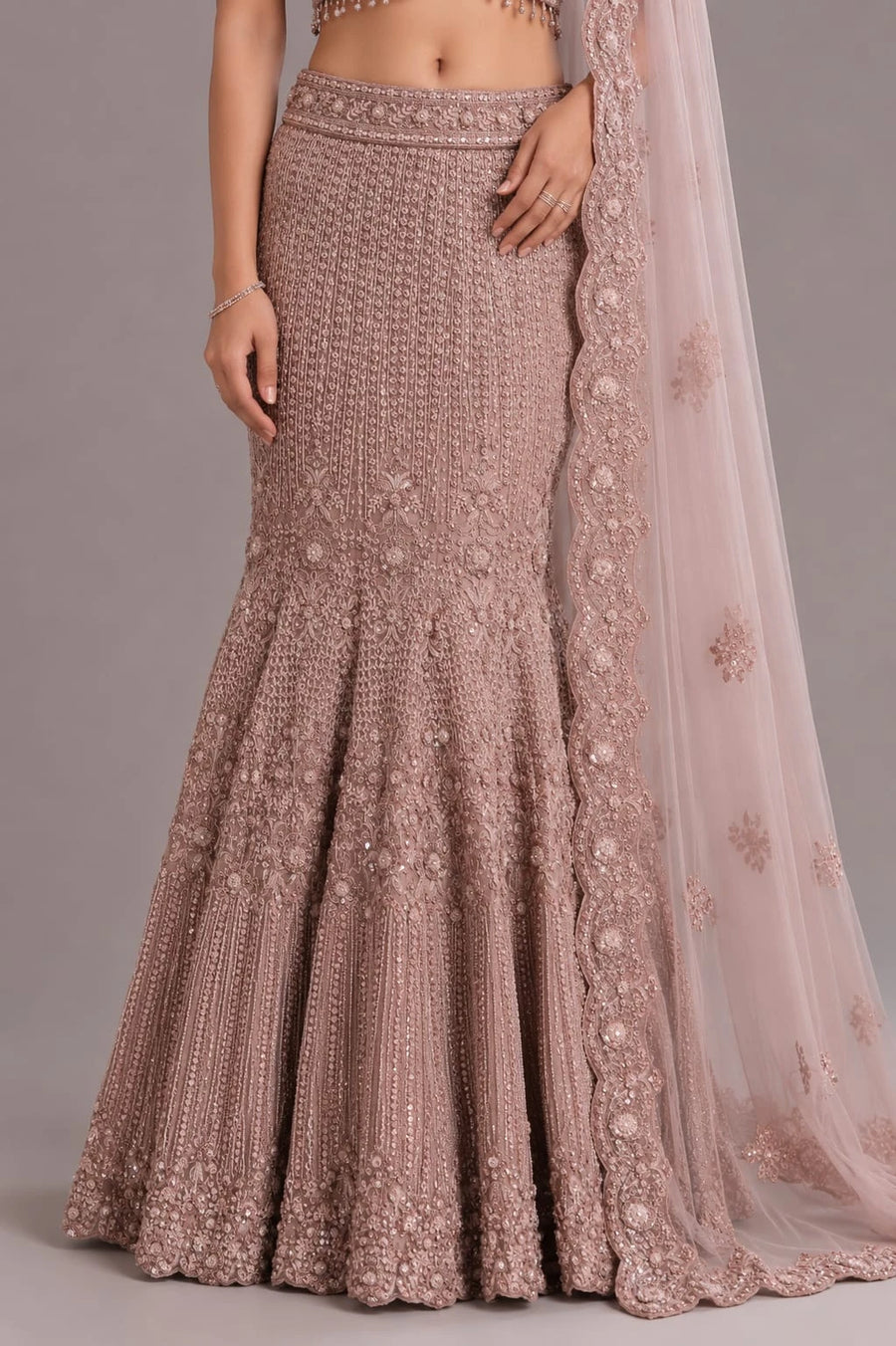 Peach Fish Cut Lehenga