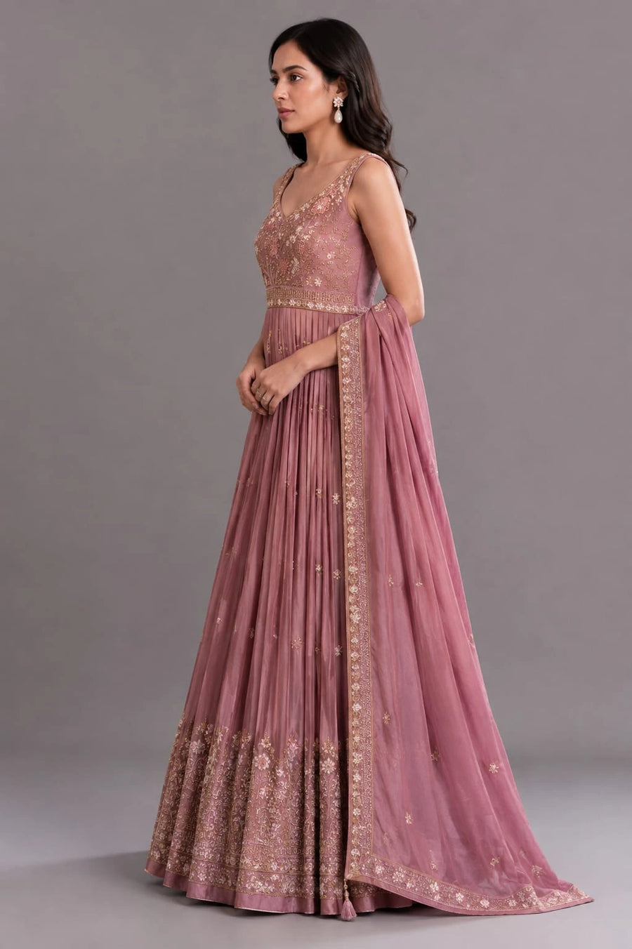 onion pink Indo-Western gown