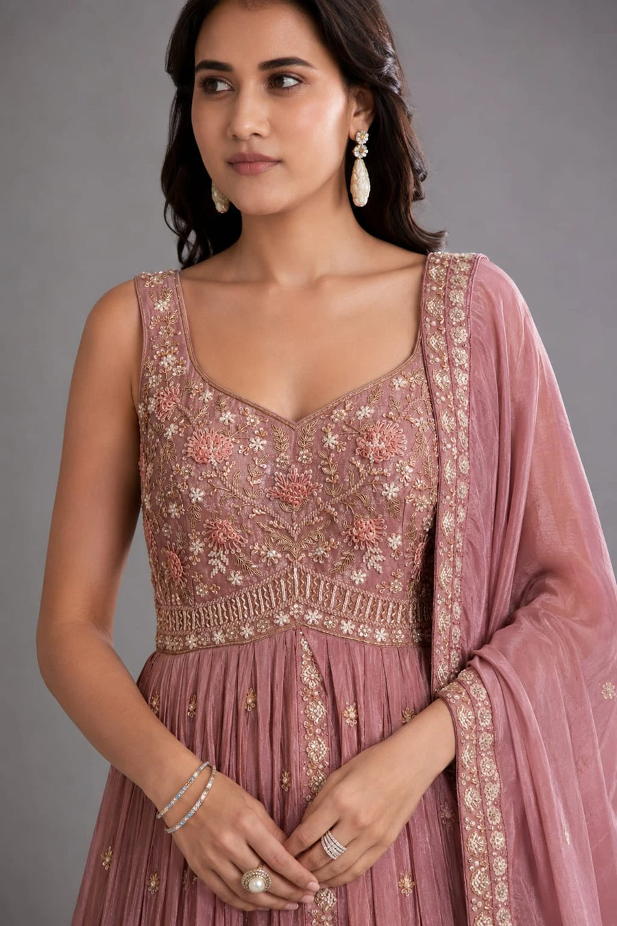 onion pink Indo-Western gown