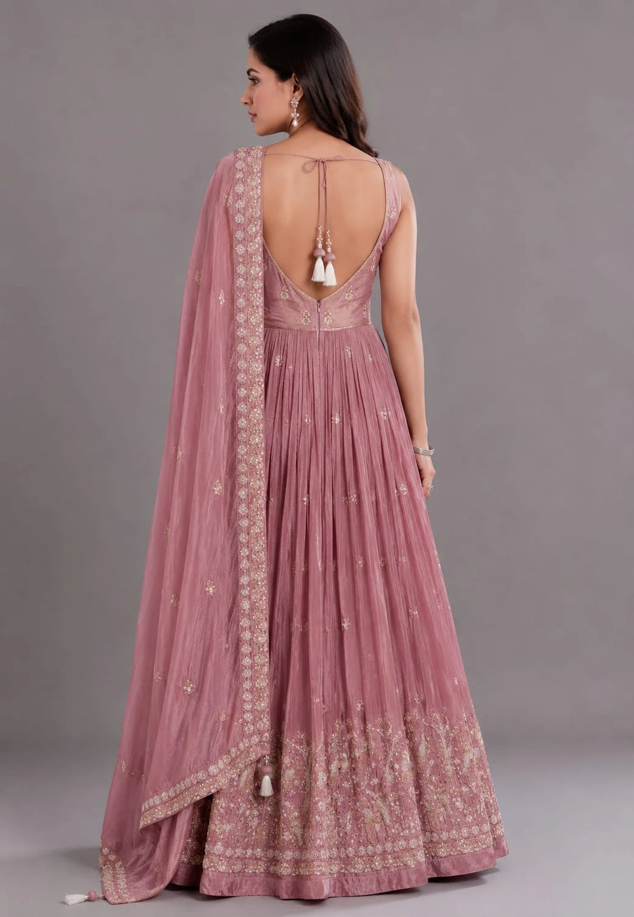 onion pink Indo-Western gown