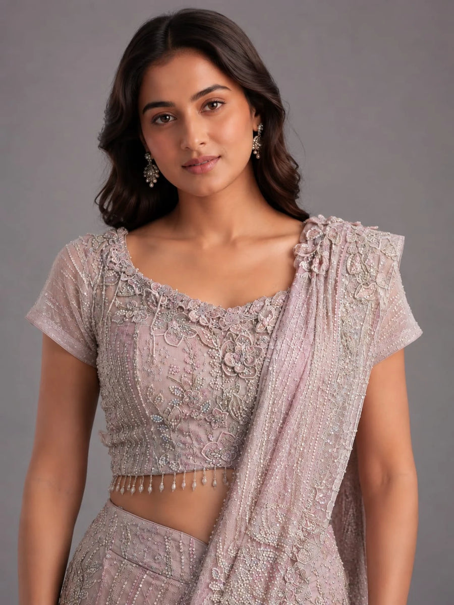 peach drape saree