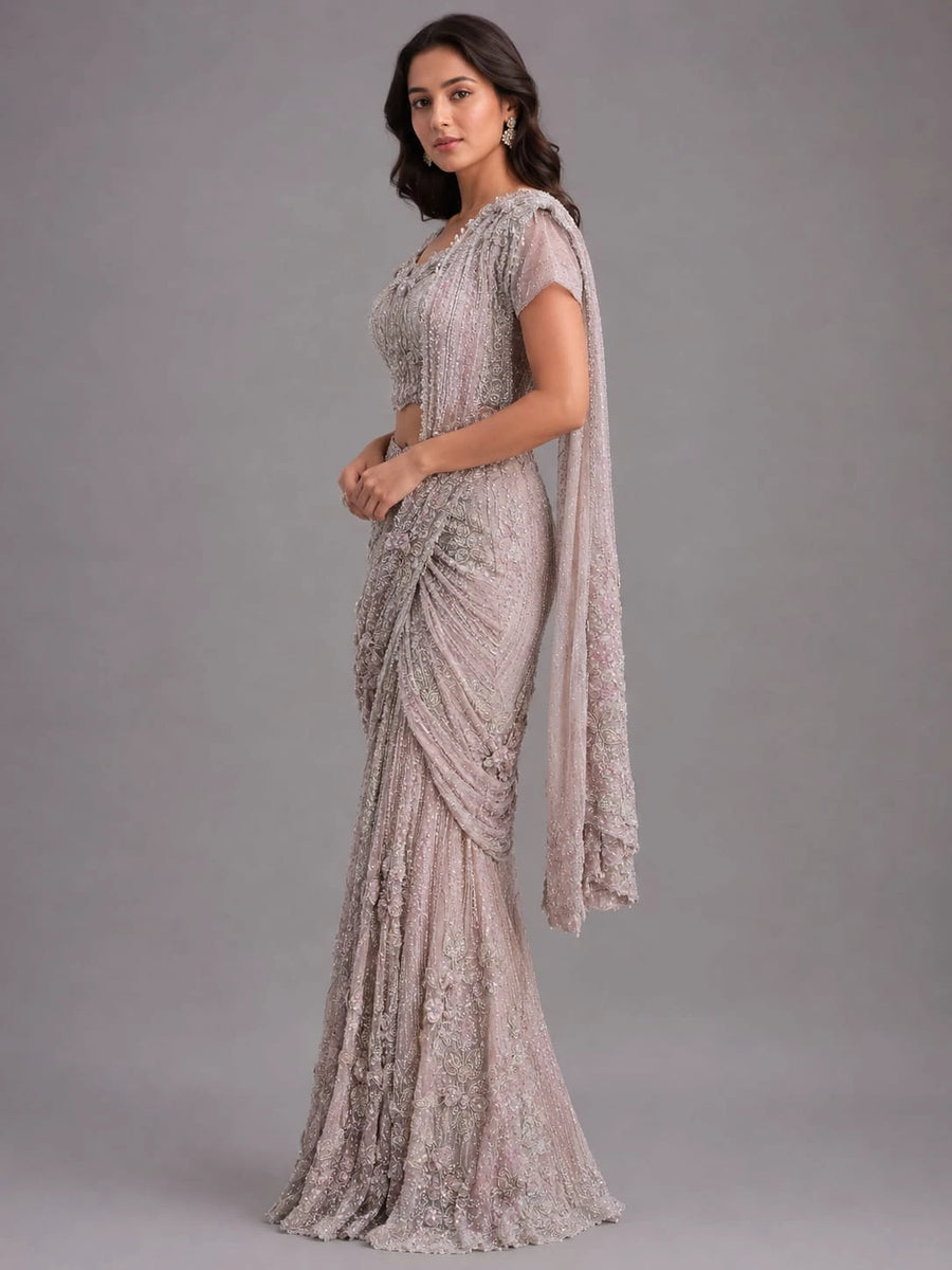 peach drape saree