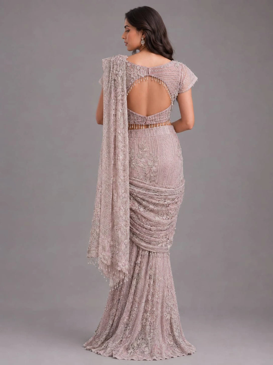 peach drape saree