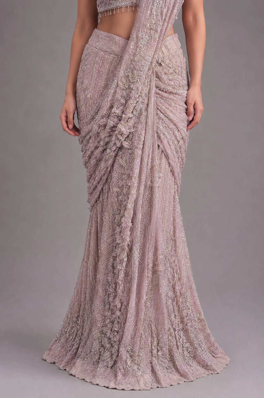 peach drape saree