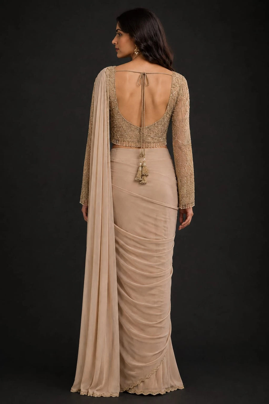 gold drape saree