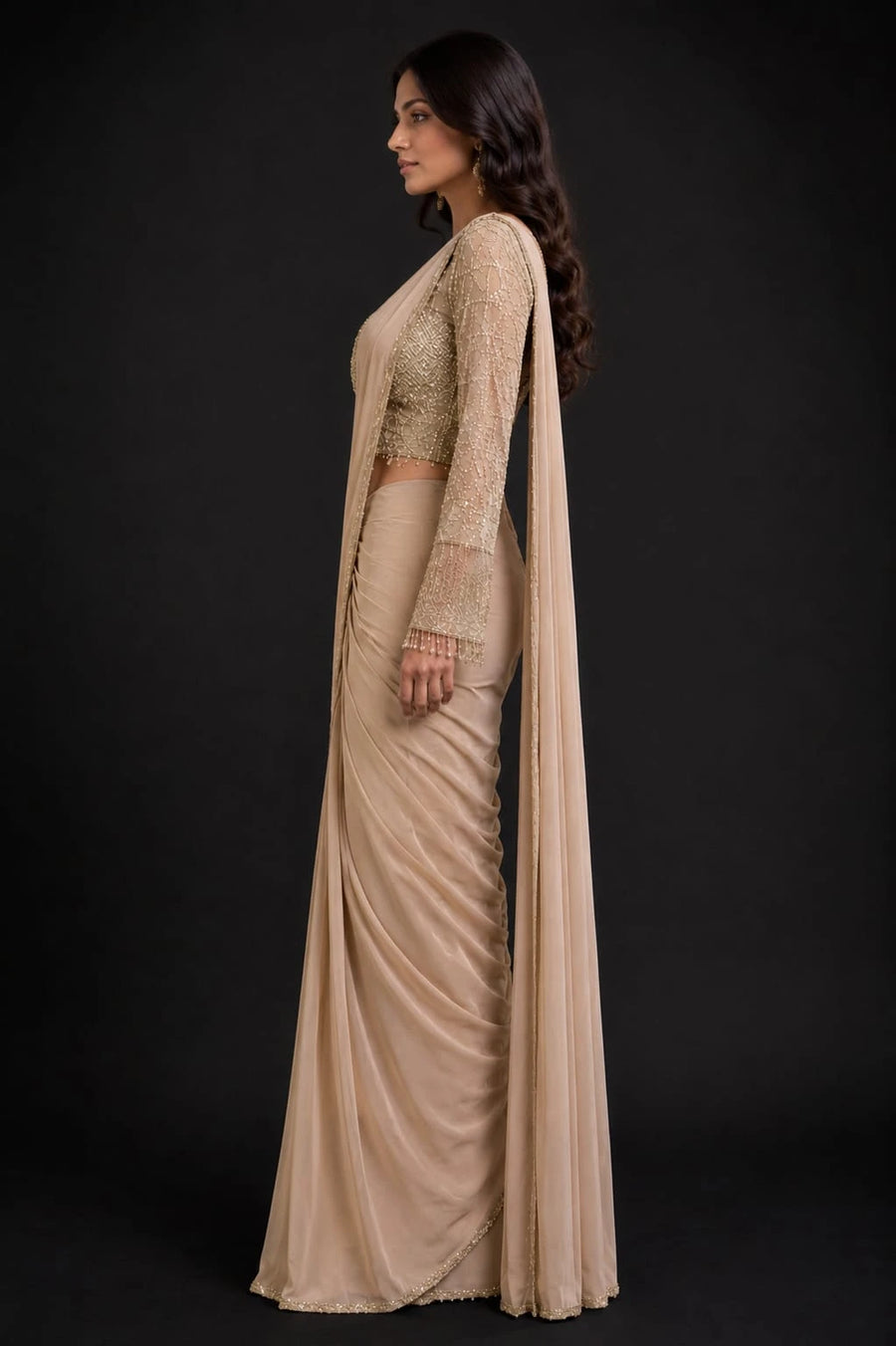 gold drape saree