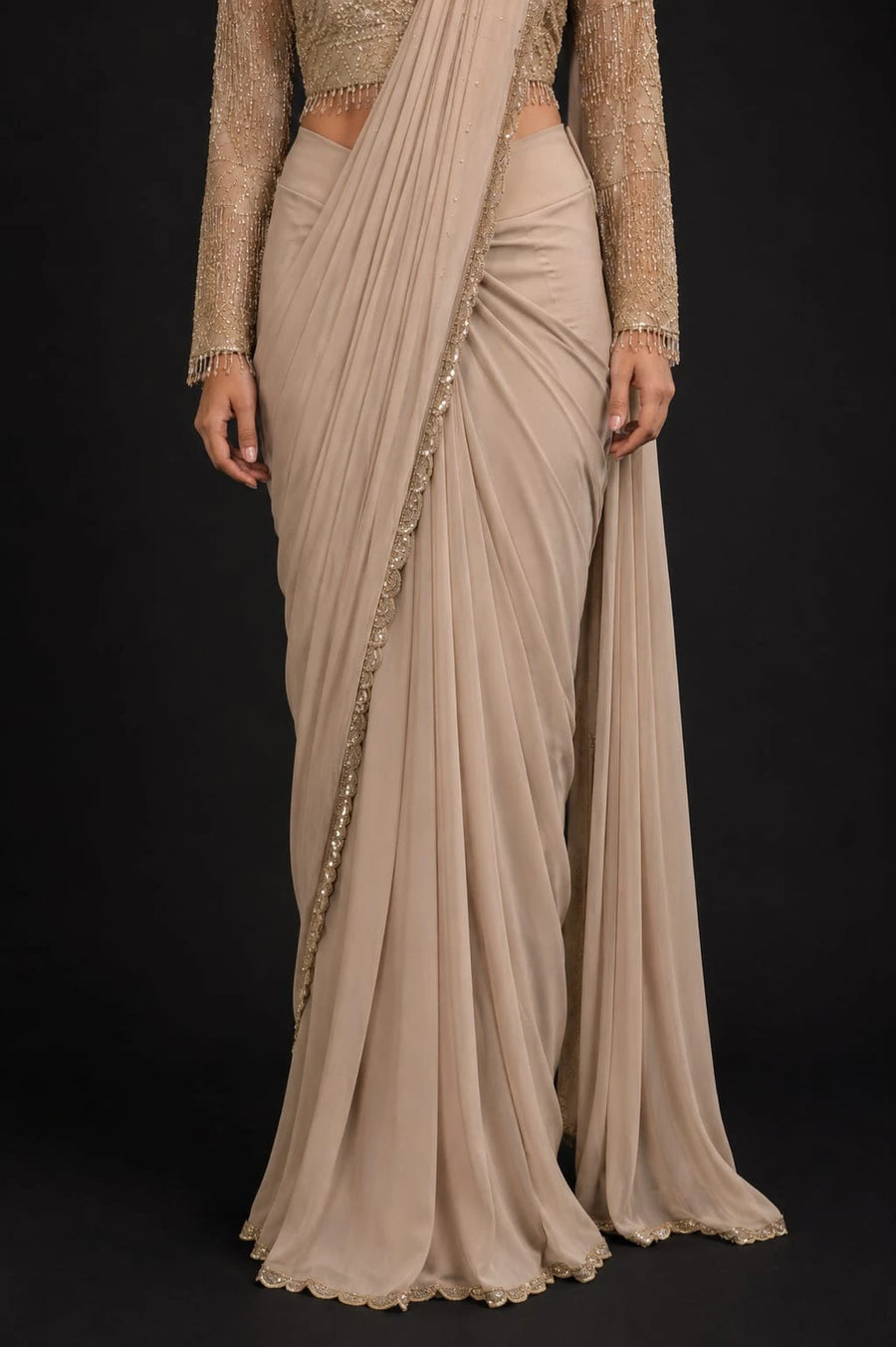 gold drape saree