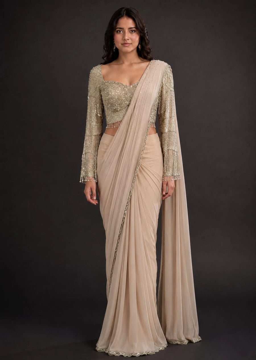 gold drape saree