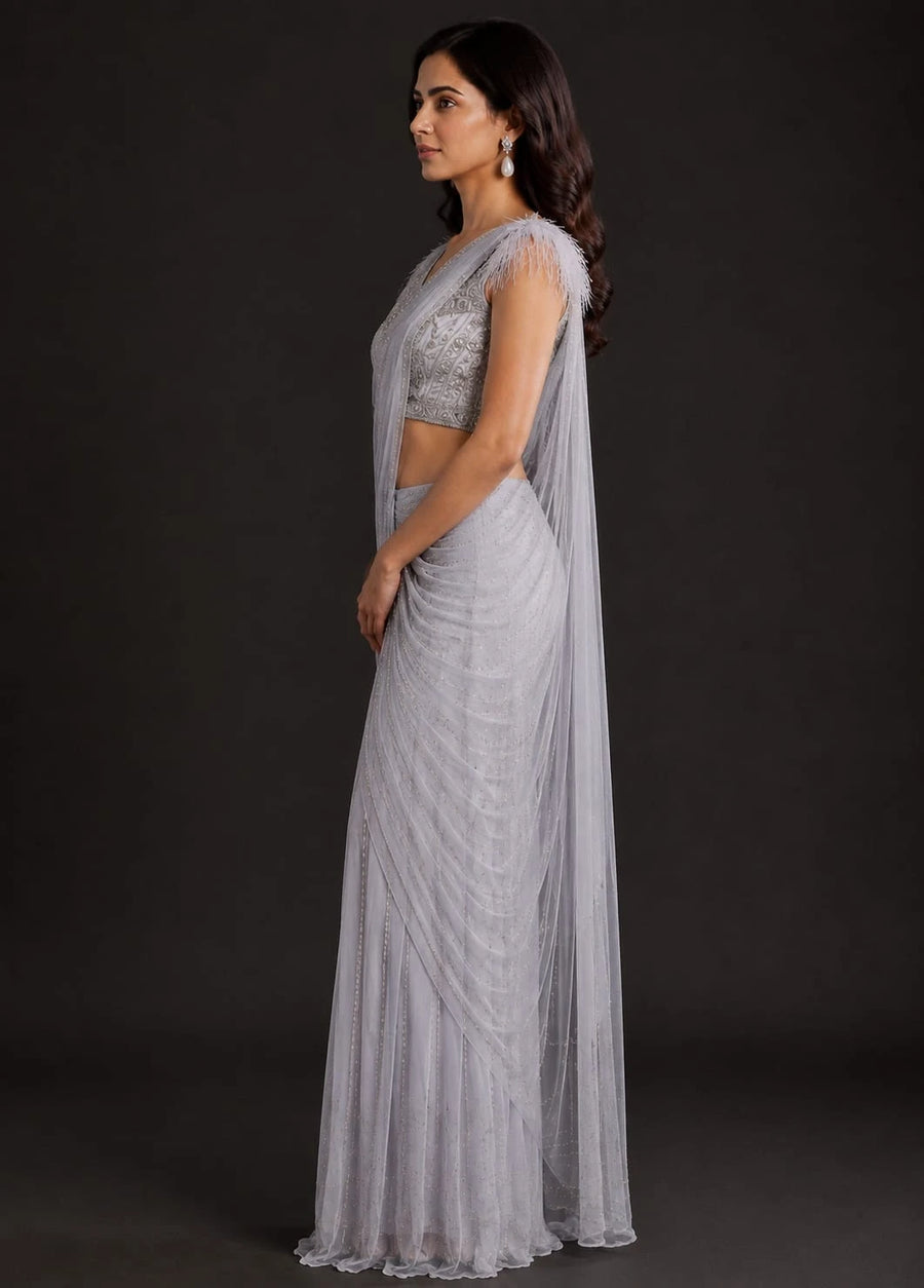 grey embellished saree