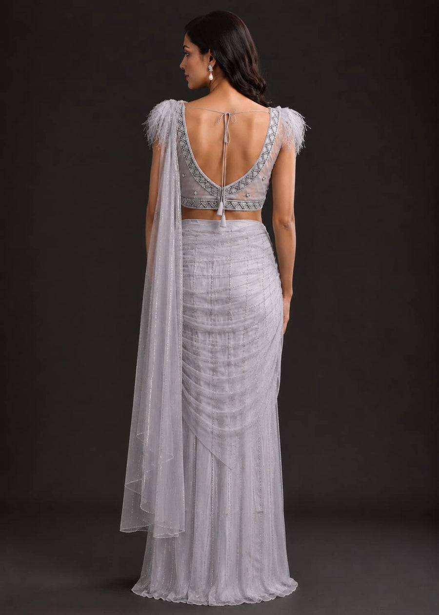 grey embellished saree