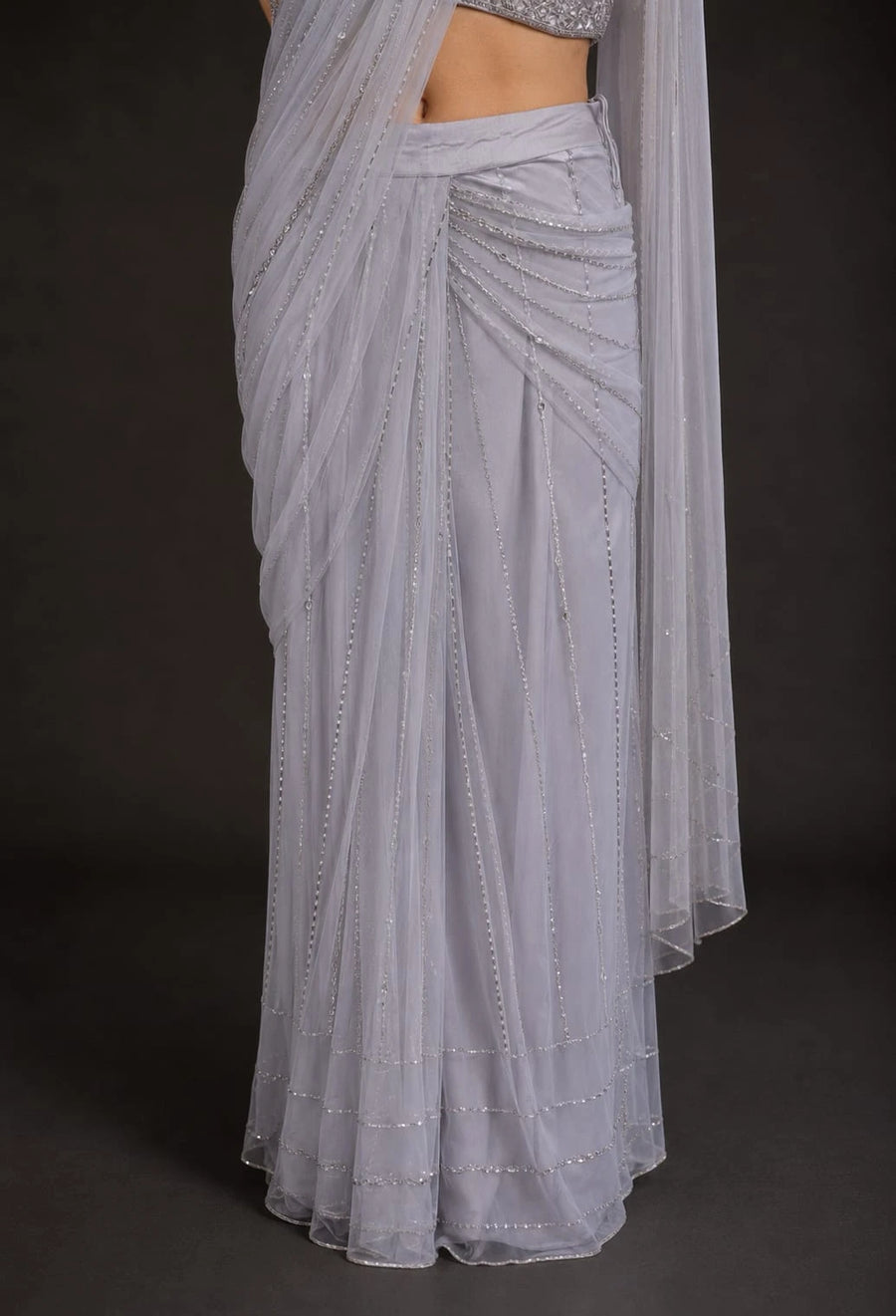 grey embellished saree