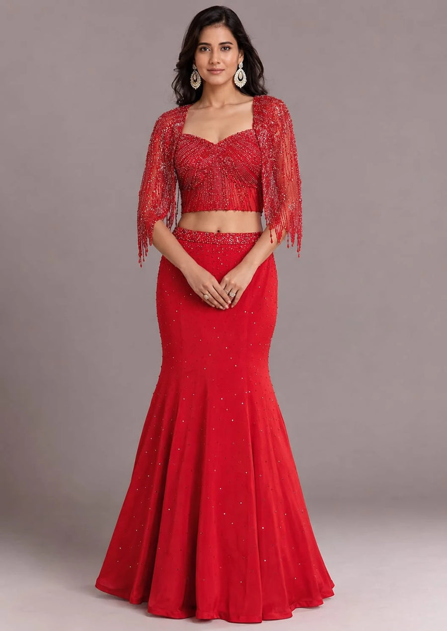 red lehenga
