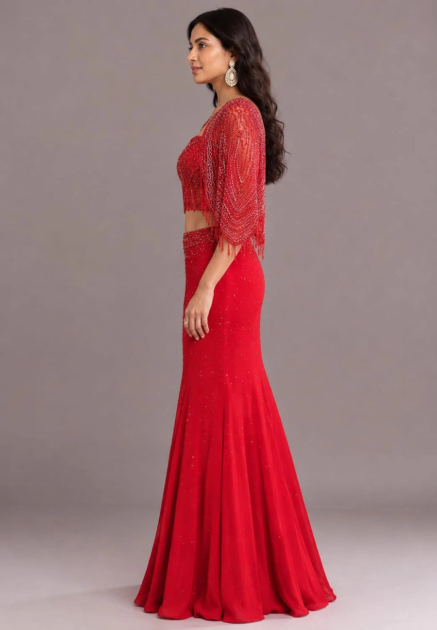 red lehenga