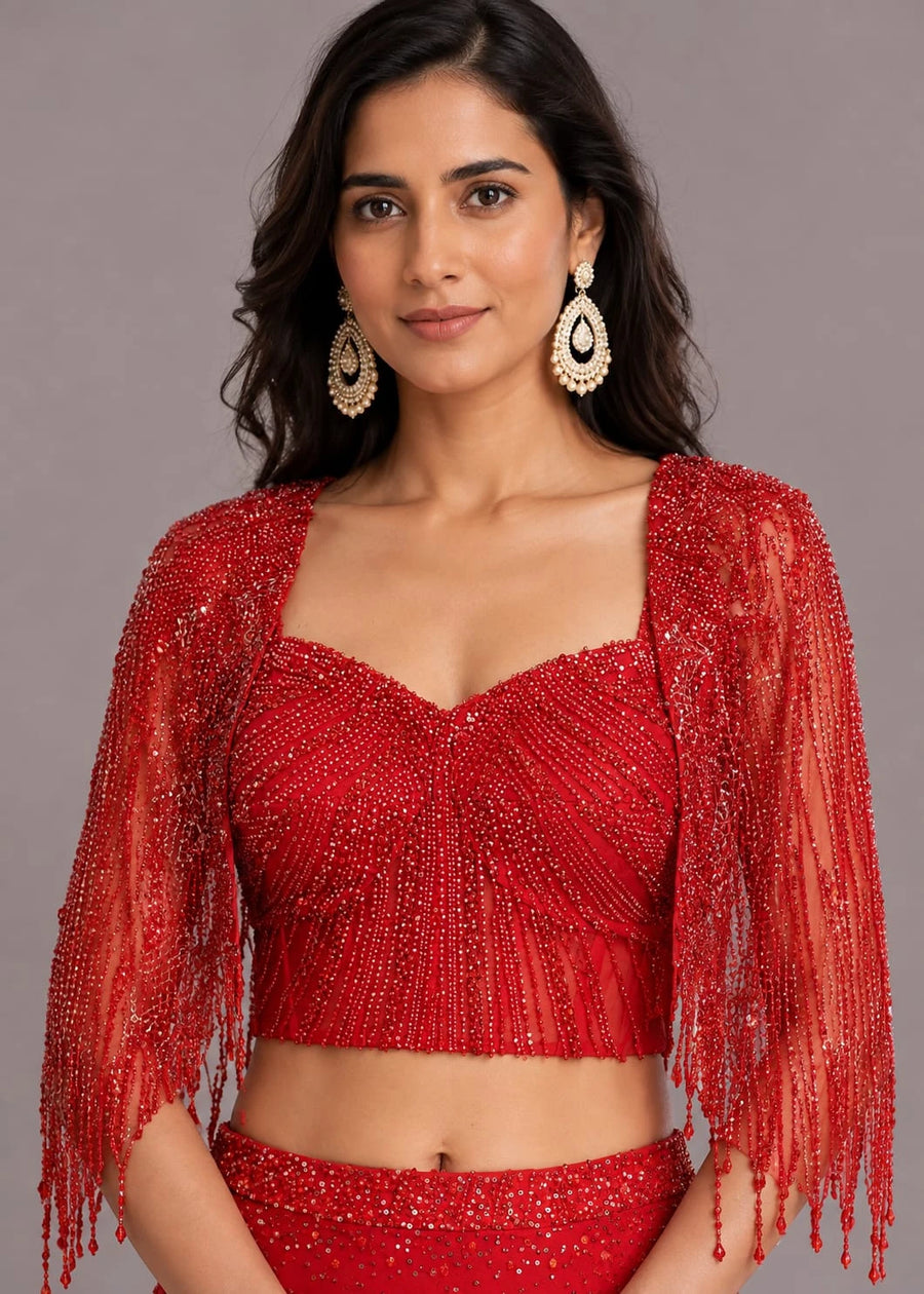 red lehenga