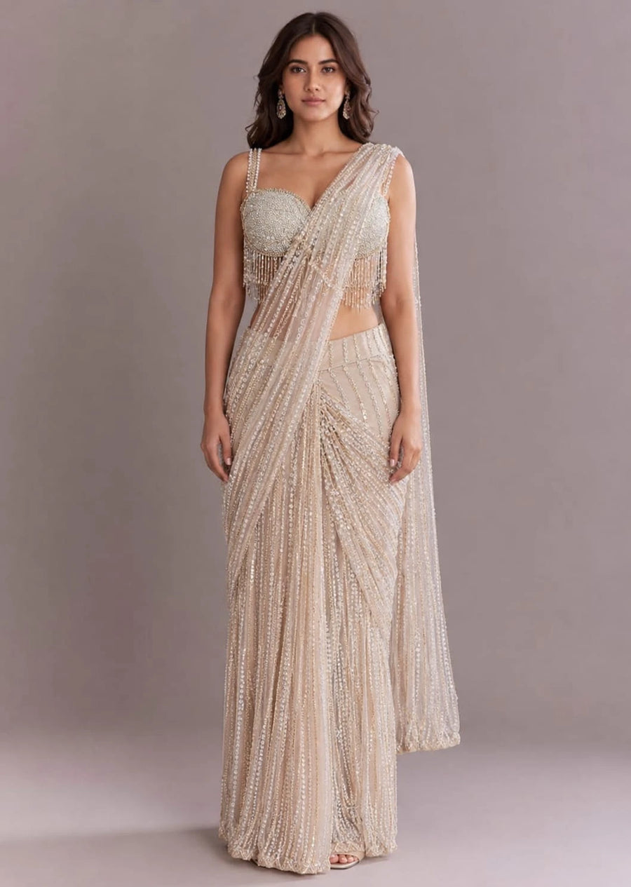 gold drape saree