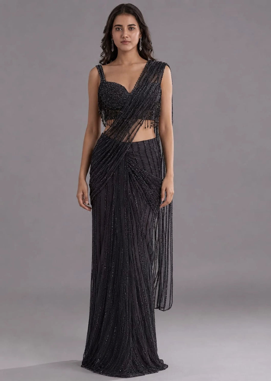 black drape saree