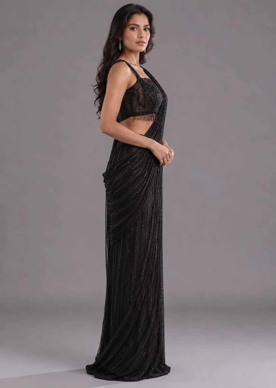 black drape saree