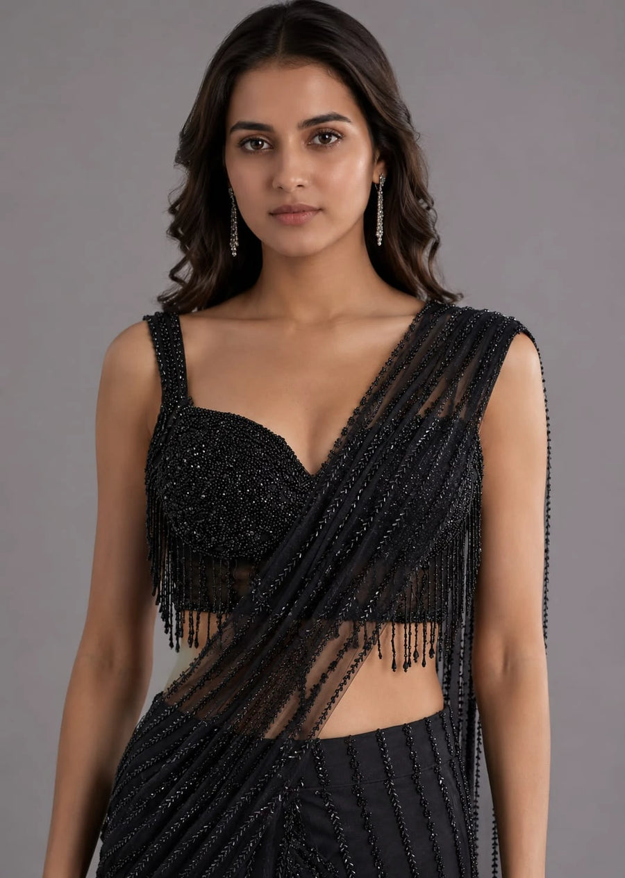 black drape saree