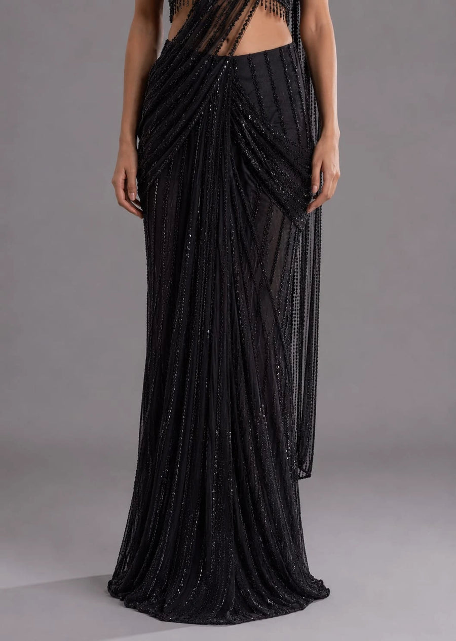 black drape saree