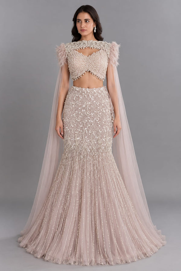 Gold Fishcut Lehenga for Engagement