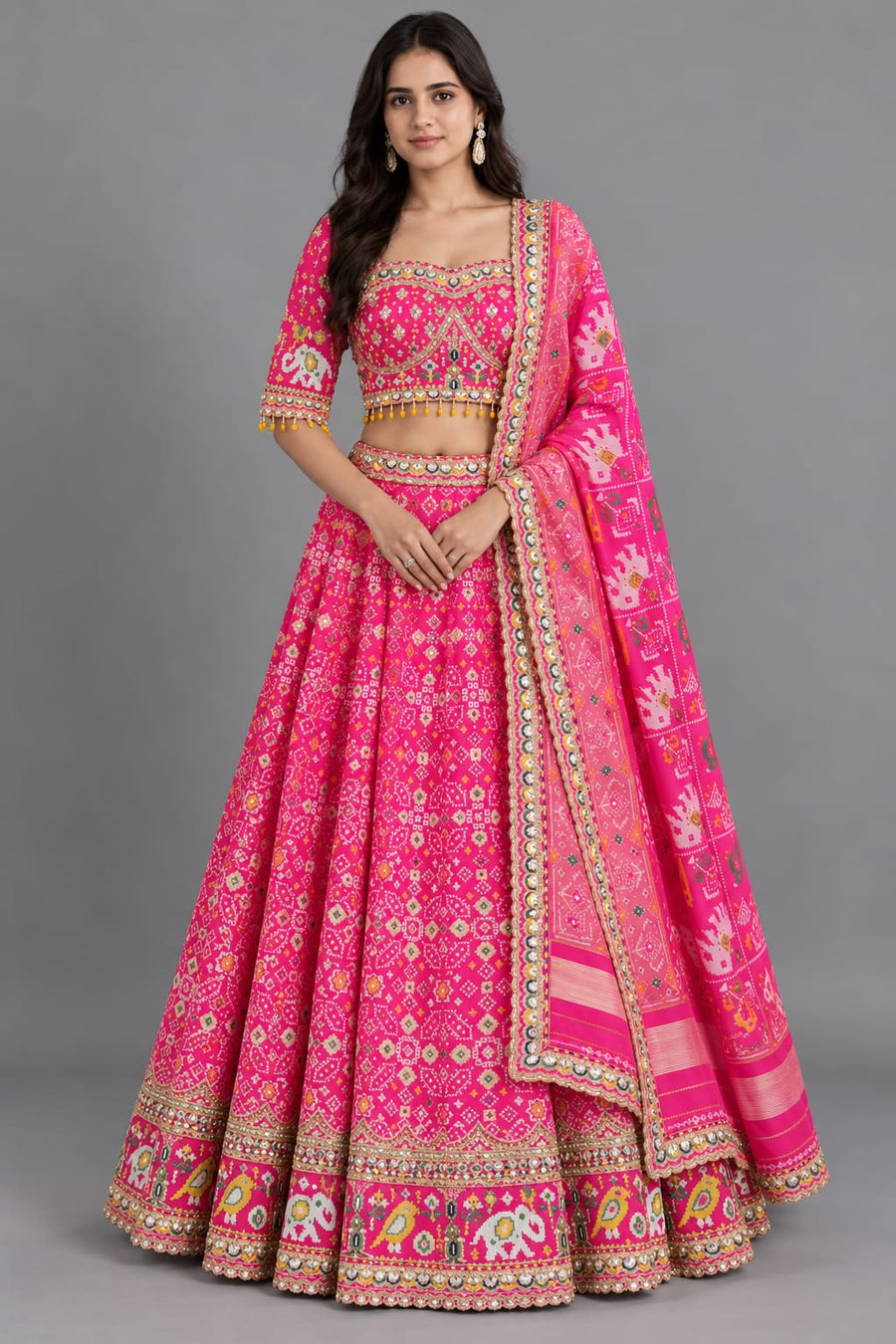 Pink Gatchola Silk Sangeet Lehenga