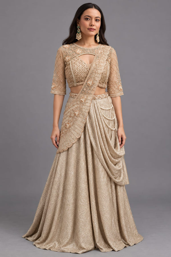 Gold Drape Skirt for Cocktail & Sangeet