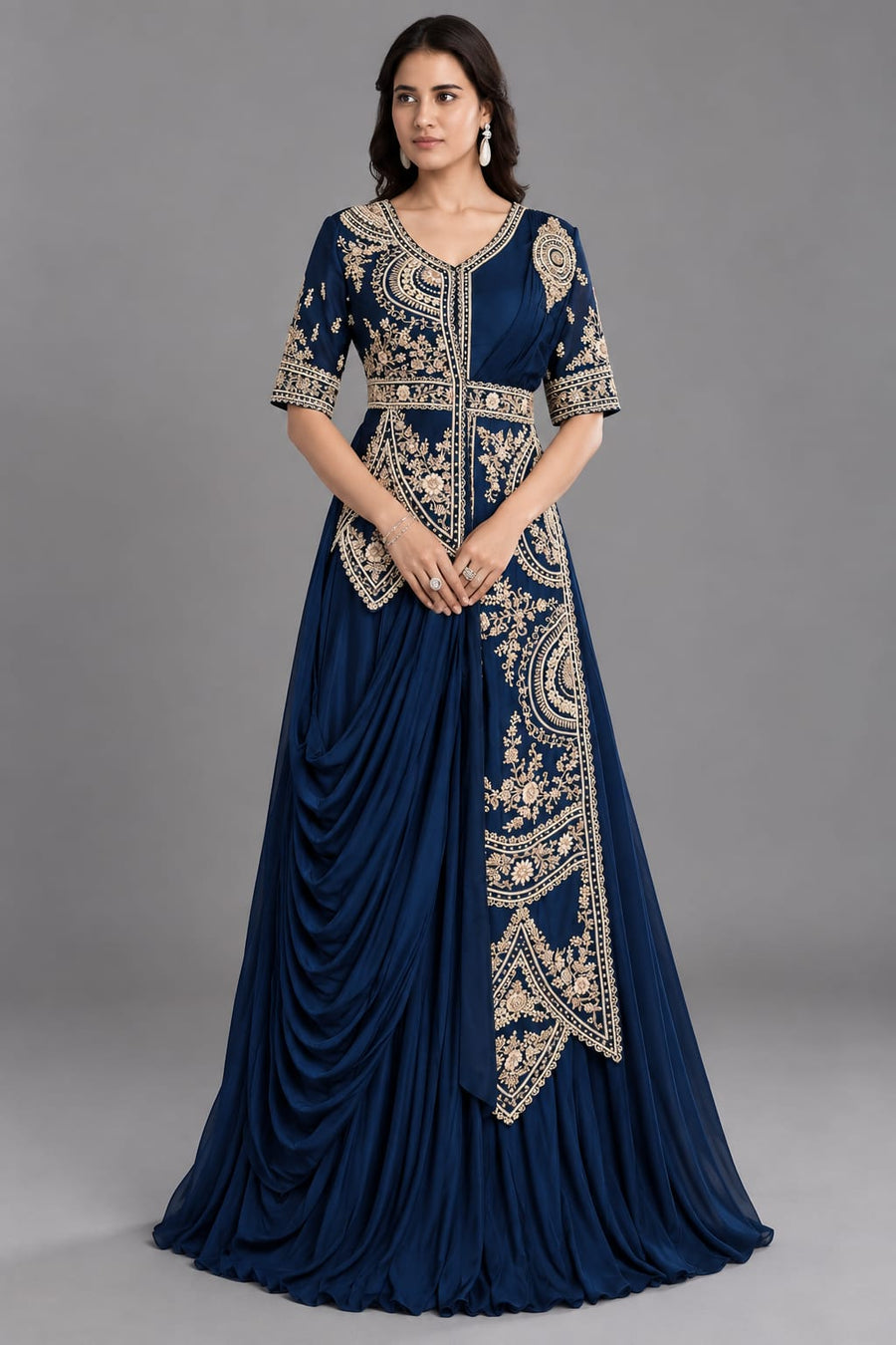 Blue Western One-Piece Dress for Women