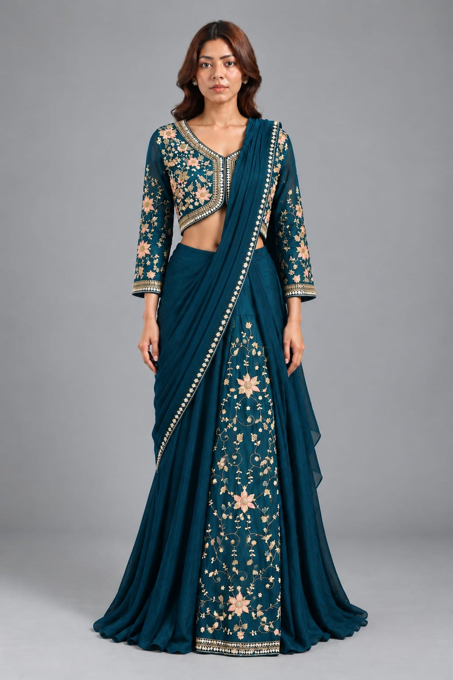 Blue Drape Skirt for Sangeet Ceremony