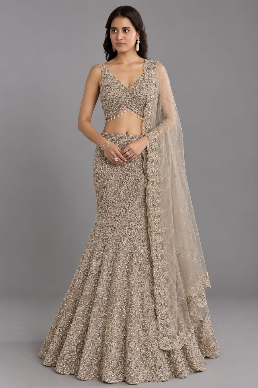 Gold Fishcut Lehenga for Engagement