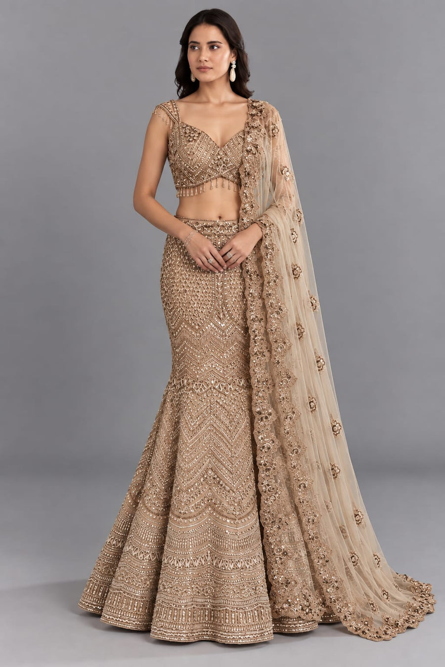 Brown Fishcut Lehenga for Engagement