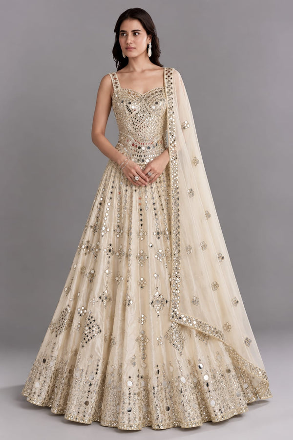 Ivory Mirror Work Lehenga for Sangeet