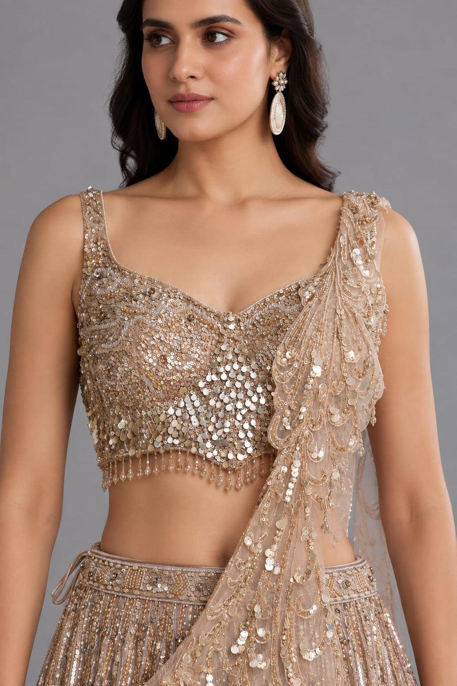 Champagne Sequin Lehenga for Cocktail